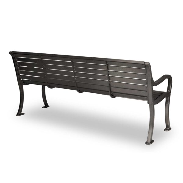 6-foot outdoor bench in textured bronze finish, rear view