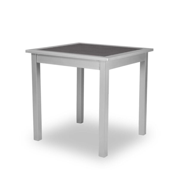 outdoor table, silver frame, Milwaukee Brown table top
