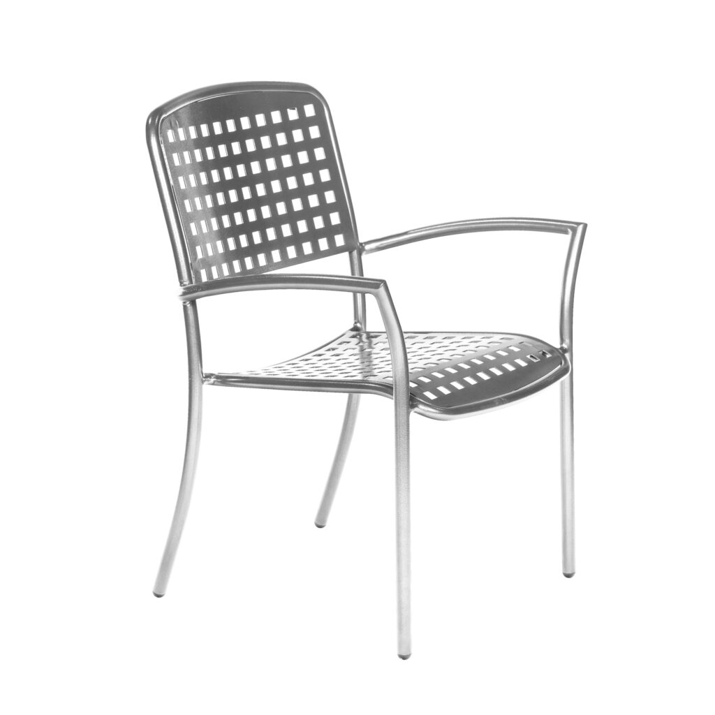 Outdoor Dining Chair, Large Square Perforated Pattern, silver color