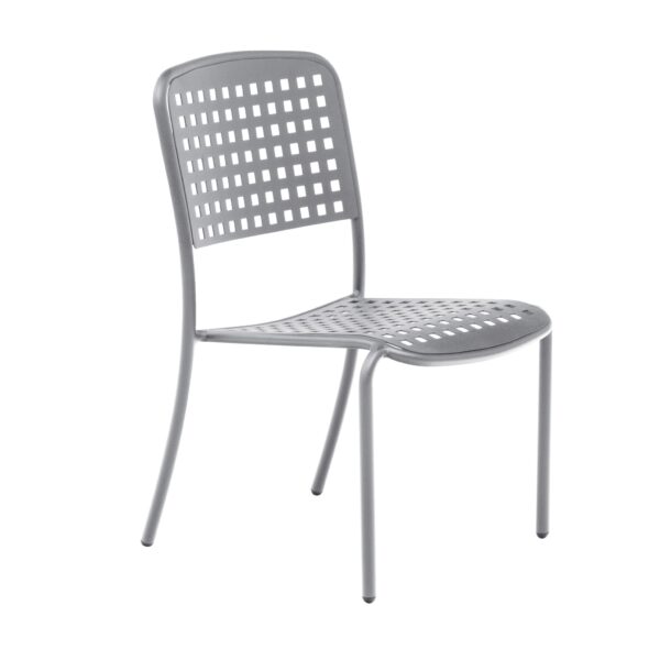 Outdoor Dining Chair , Large Square Perforated Pattern, no arm rests, silver