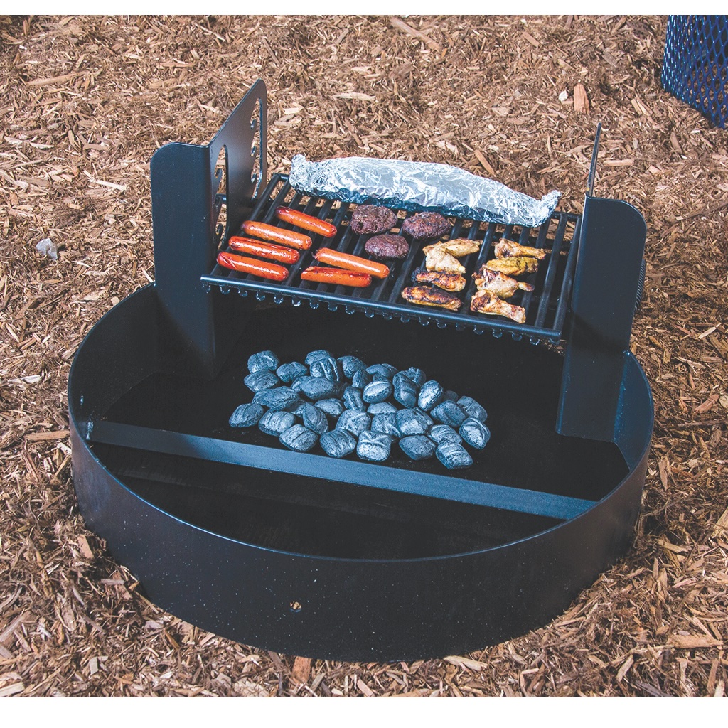 outdoor cooking with a fire ring, adjustable grill