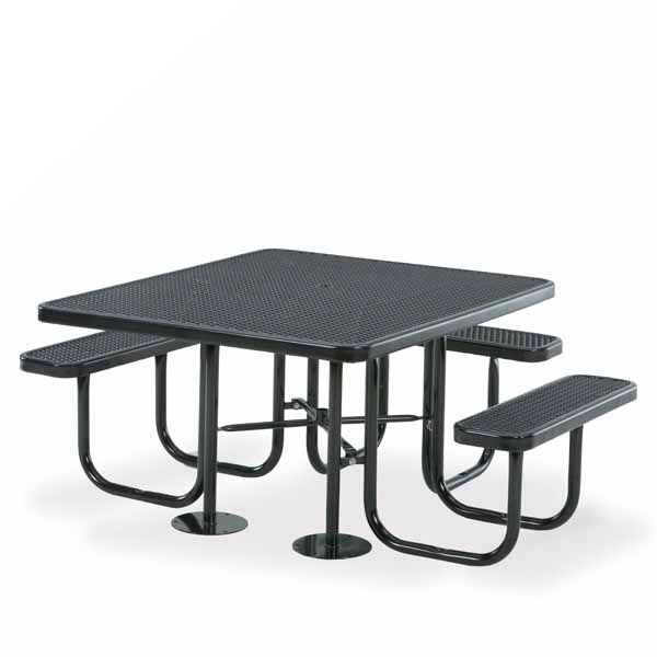 Black Outdoor Picnic Table with Three Benches