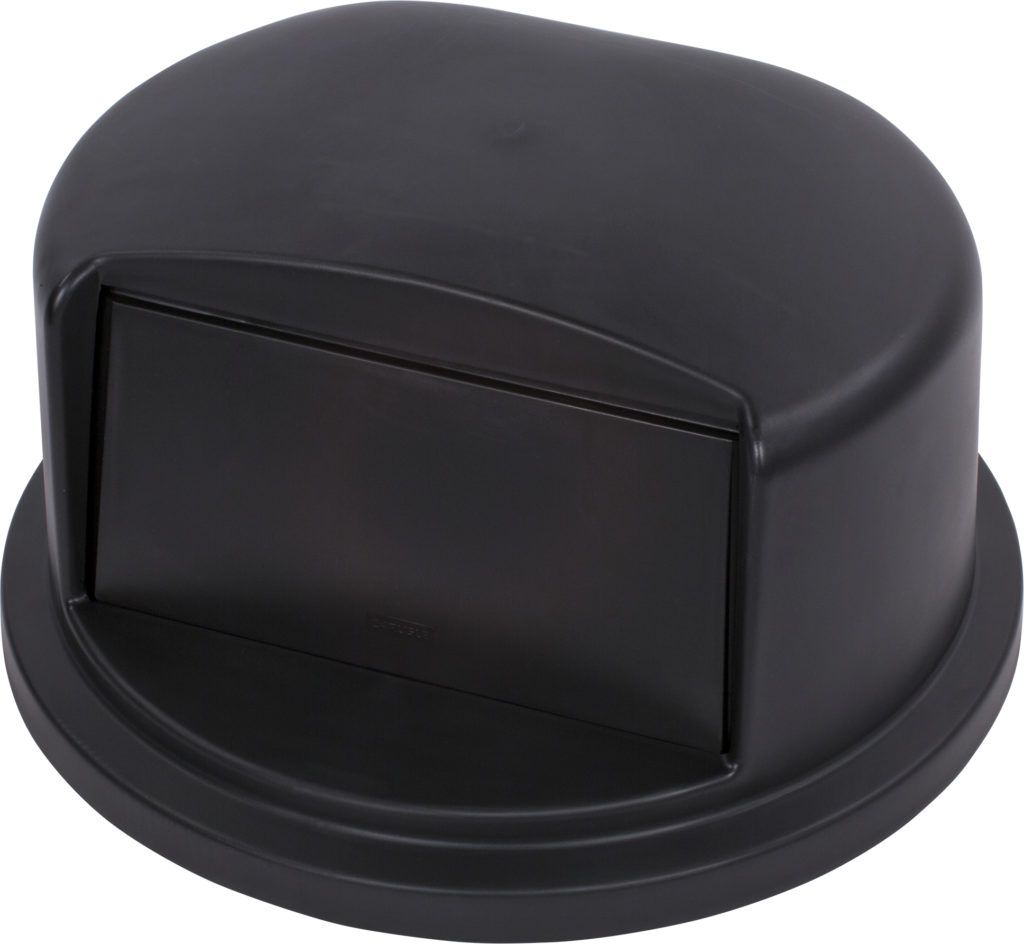 Black outdoor trash can lid