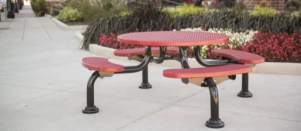 Round outdoor picnic table