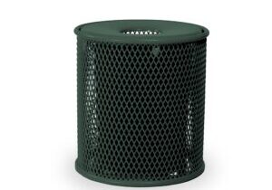 22 Gallon Outdoor Trash Receptacles, shown with liner and lid, green