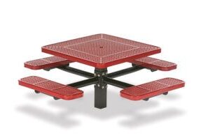 40" Square picnic table with 4 Seats, Inground mount, Basic Frame, perforated pattern