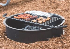 outdoor grilling with a fire ring with a grate